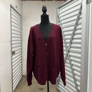 Vintage River Trader 100% Lambswool Burgundy Cardigan XL Grandpa Sweater